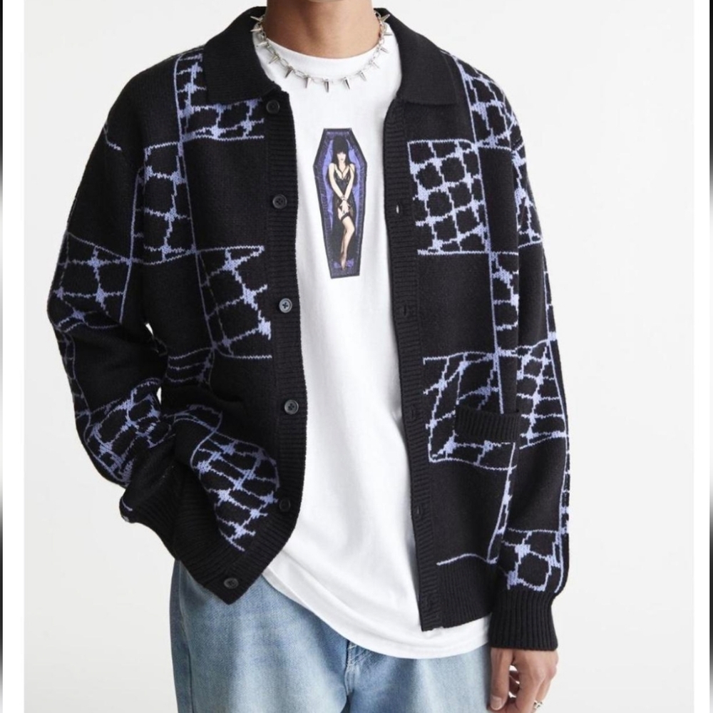 Black and Blue Patterned Men's Sweater